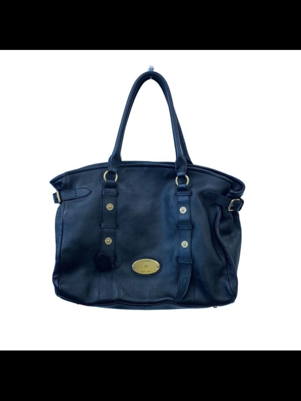 Mulberry Navy Leather Tote with Gold Plaque